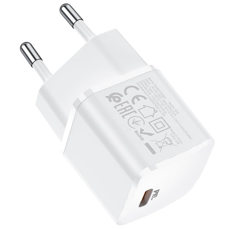 Nätverksladdare HOCO N10, 20W, 3A, 1 x USB-C, Vit