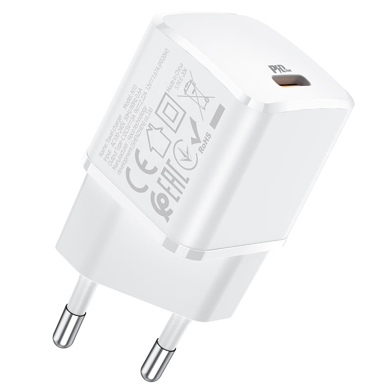 Nätverksladdare HOCO N10, 20W, 3A, 1 x USB-C, Vit