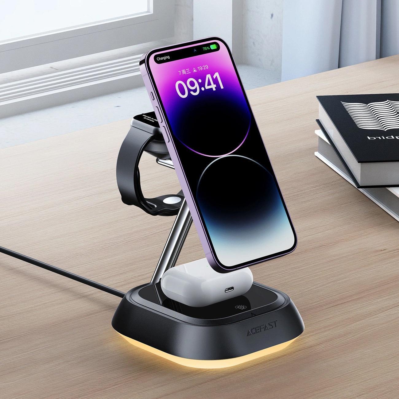 Trådlös Nätverksladdare Acefast E16 3in1, 15W, 1.67A, Svart