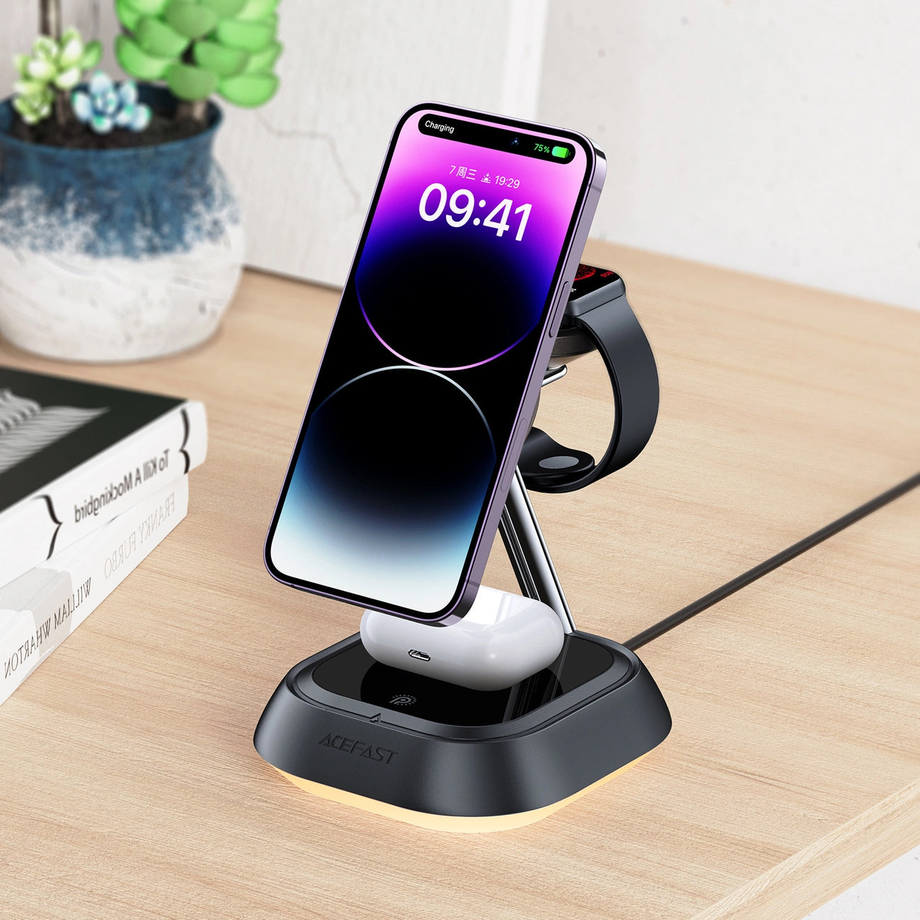 Trådlös Nätverksladdare Acefast E16 3in1, 15W, 1.67A, Svart