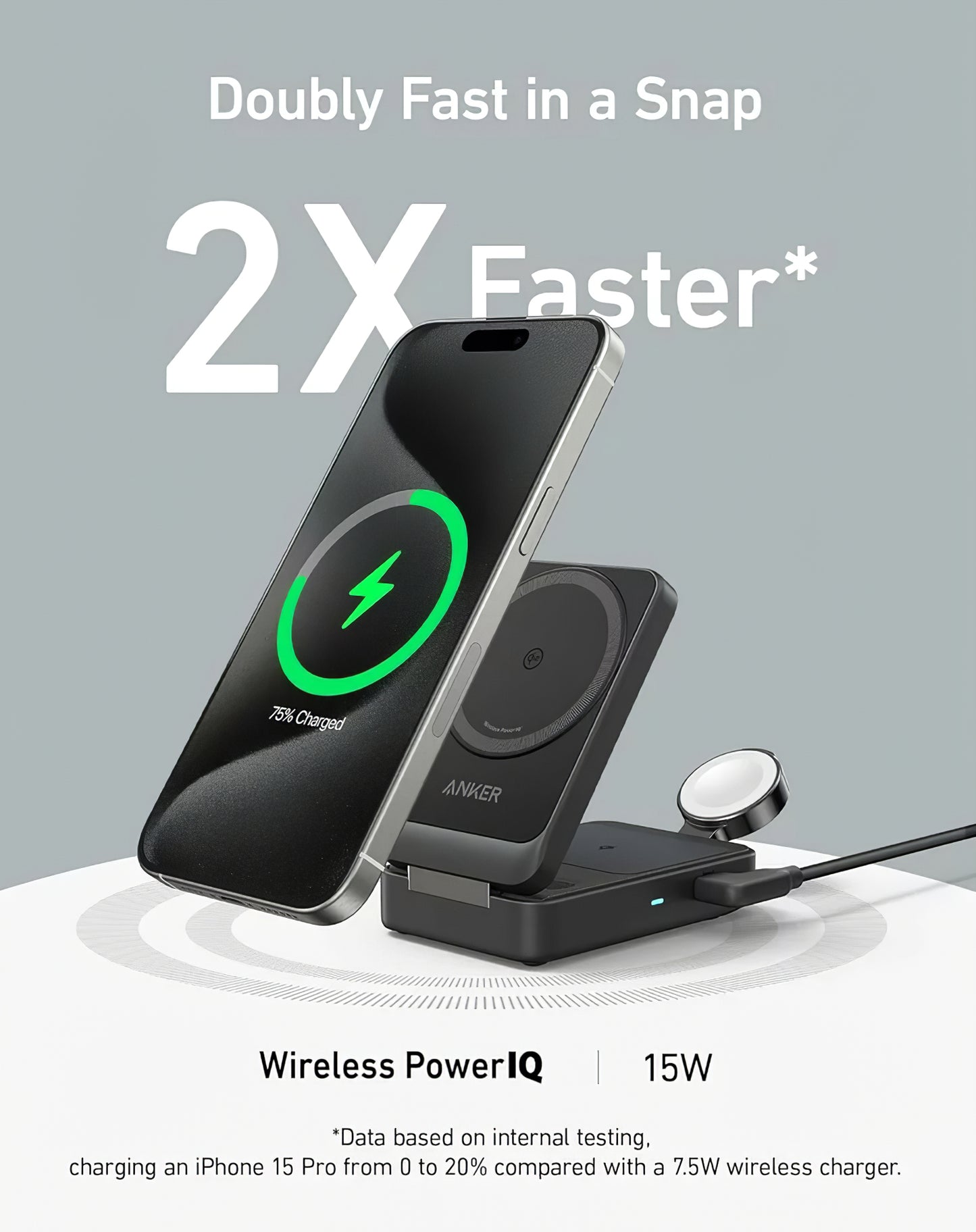 Anker MagGo 3in1 trådlös nätverksladdare, 15W, 1.67A, Svart B2557311