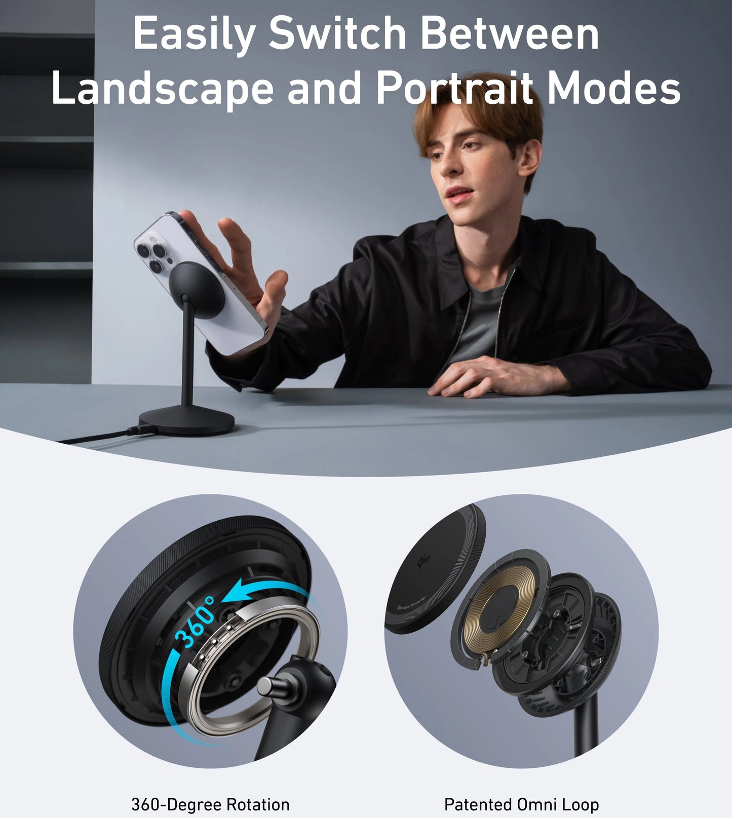 Anker MagGo Stand trådlös nätverksladdare, 15W, 1.67A, Svart A25X1H11