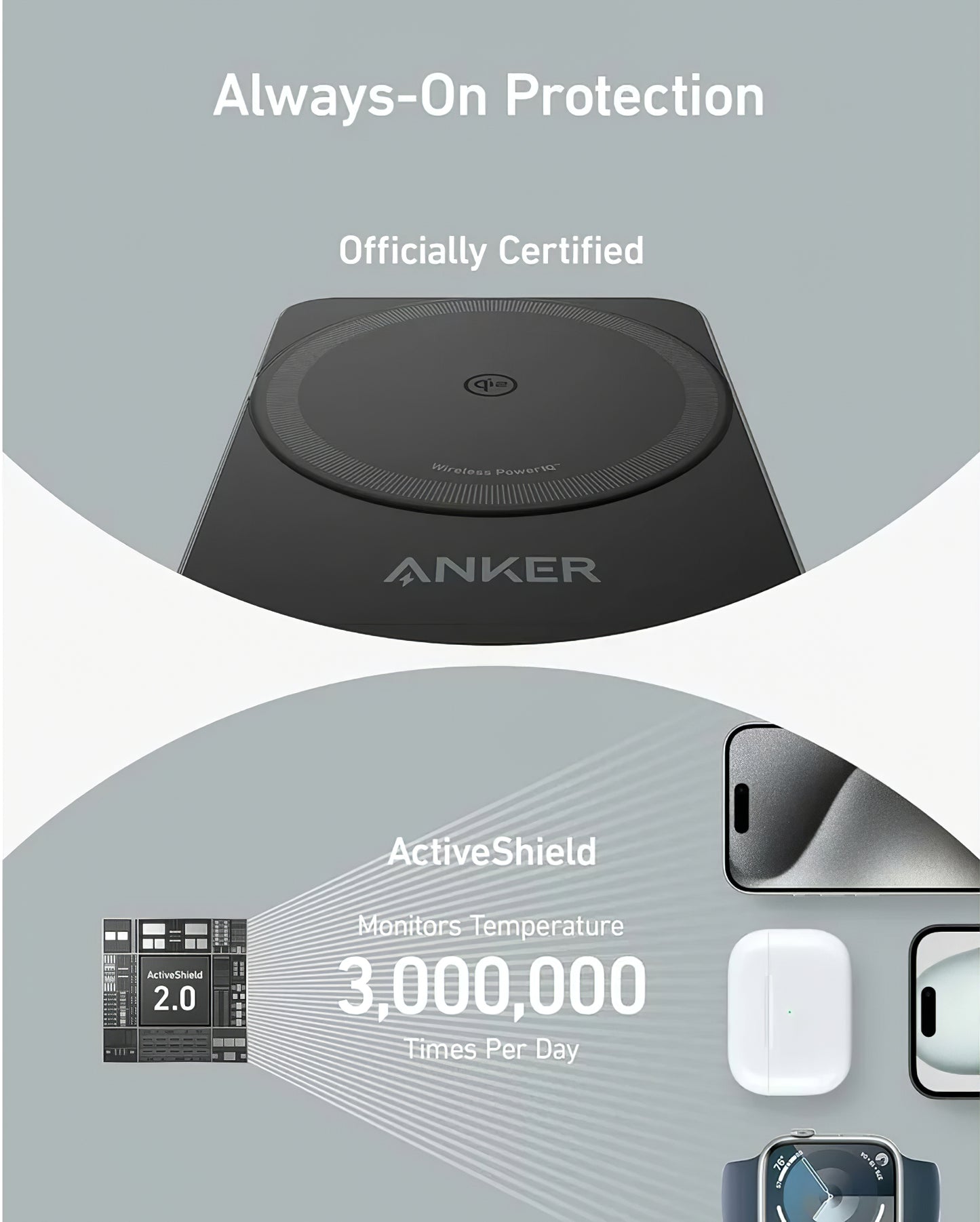 Anker MagGo 3in1 trådlös nätverksladdare, 15W, 1.67A, Svart B2557311
