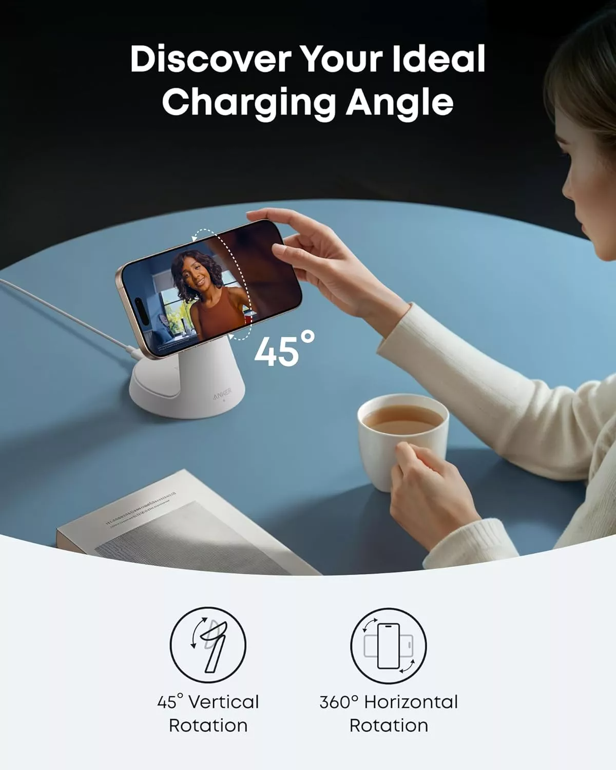Anker MagGo 3in1 trådlös nätadapter, 15W, 1,67A, vit B25M4G21