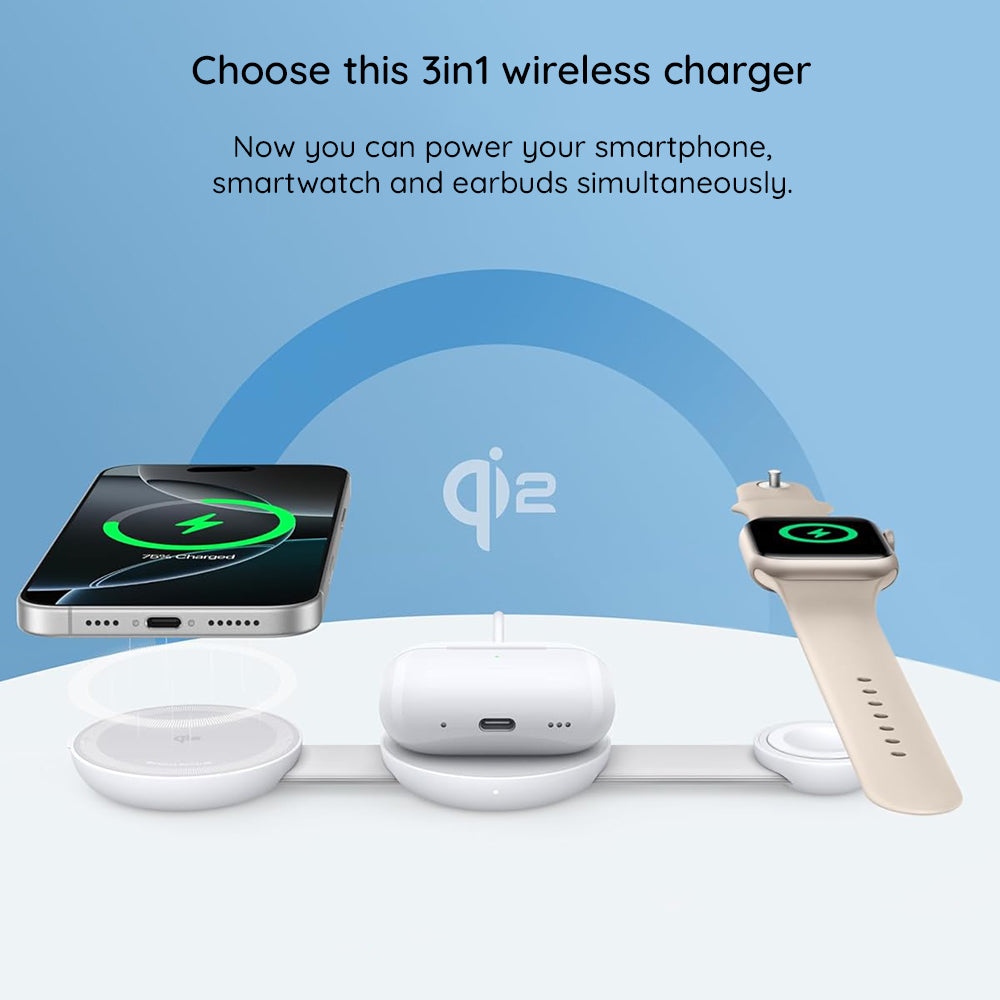 Anker MagGo 3i1 trådlös nätadapter, 15W, 1,67A, vit B25M8H21