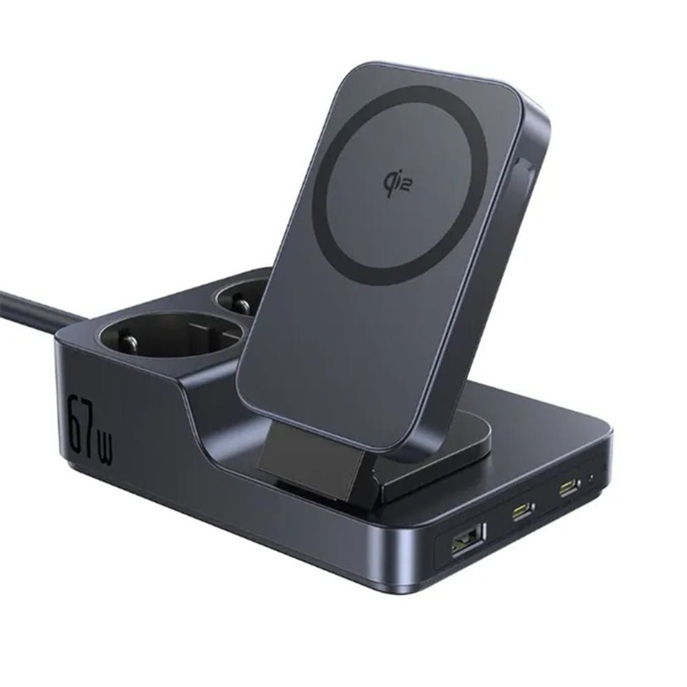 Baseus Nomos ND11 QI 6in1 laddningsstation, 67W, 3.35A, 1 x USB-A - 2 x USB-C - 2 x Schuko, Svart P80015804213-00