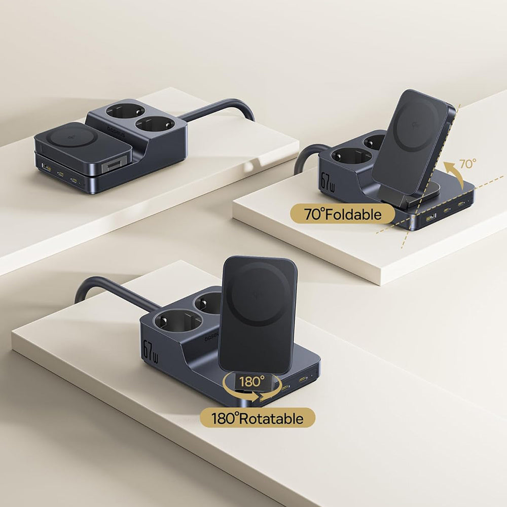 Baseus Nomos ND11 QI 6in1 laddningsstation, 67W, 3.35A, 1 x USB-A - 2 x USB-C - 2 x Schuko, Svart P80015804213-00