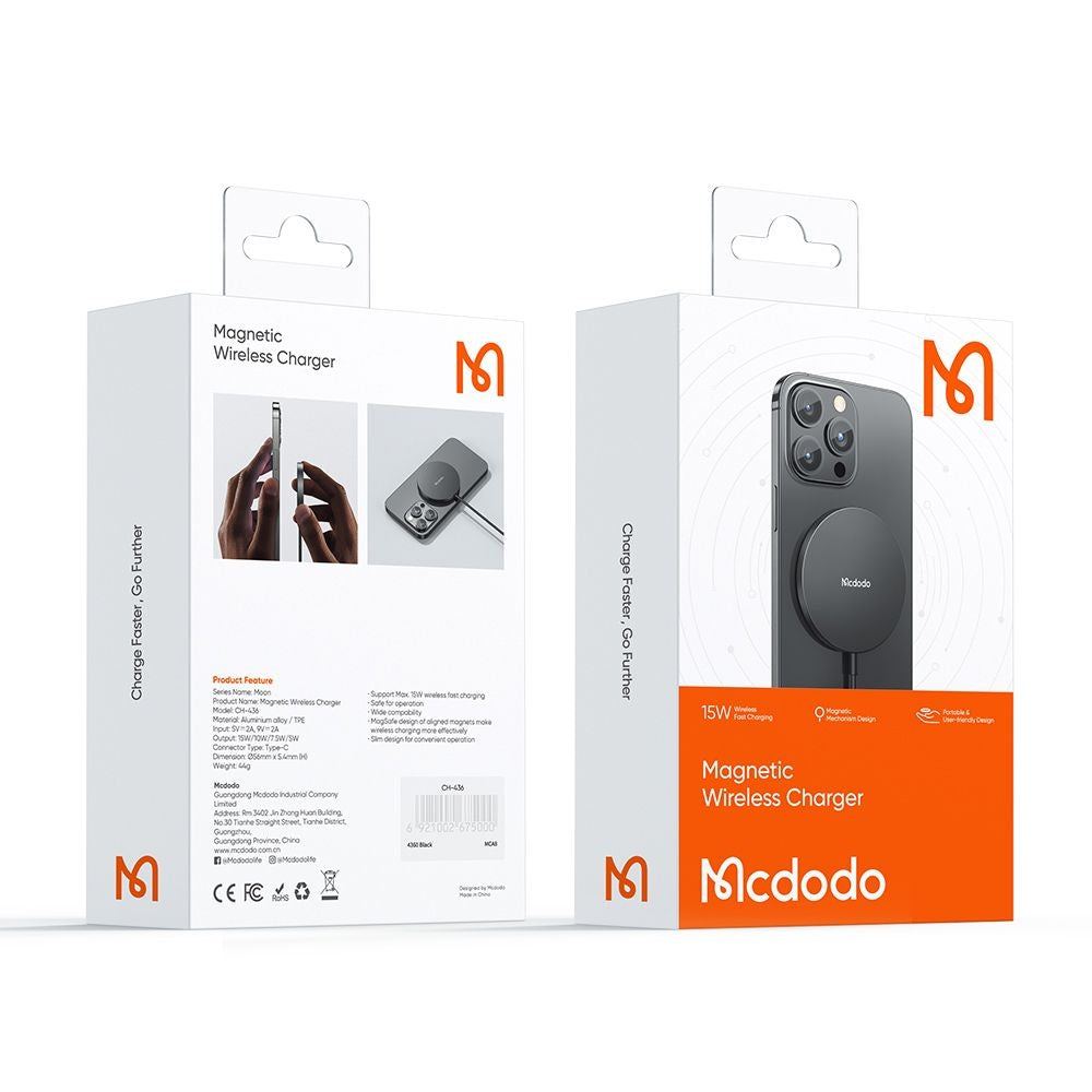 Trådlös nätverksladdare McDodo CH-4360 Moon, 15W, 1.67A, Svart