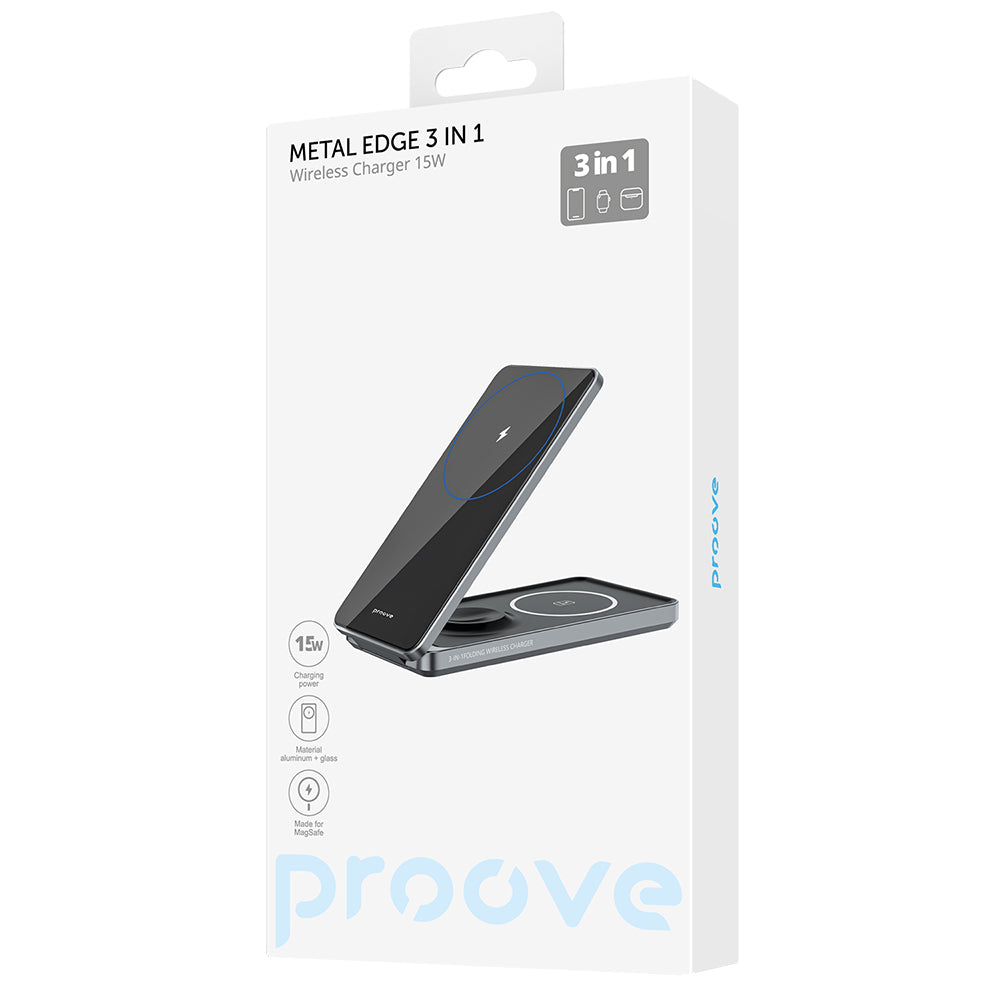 Trådlös Nätverksladdare Proove Metal Edge 3in1, 15W, 1.67A, Grå WSME15010003