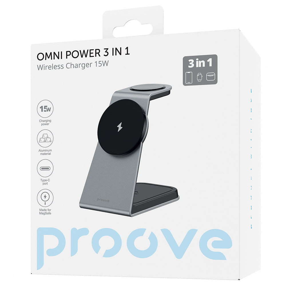 Trådlös Nätverksladdare Proove Omni Power 3in1, 15W, 1.67A, Grå WSOP15020003