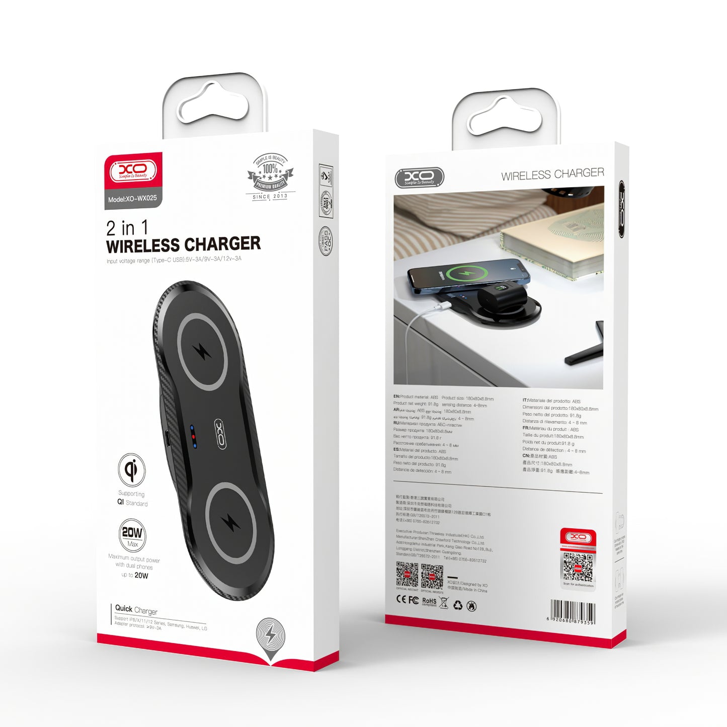 Trådlös nätverksladdare XO Design WX026, 20W, 1,1A, Svart