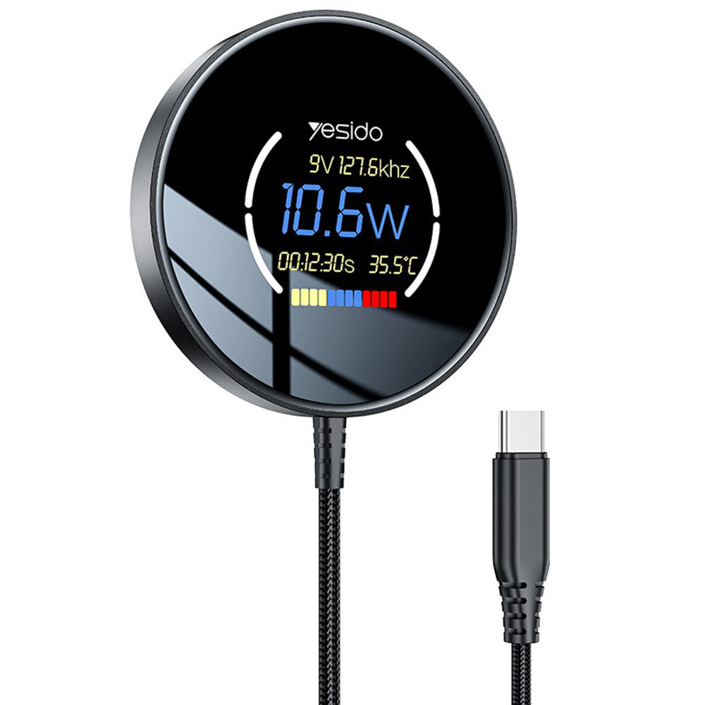 Trådlös nätverksladdare Yesido DS28 Display, 15W, 1.67A, Svart
