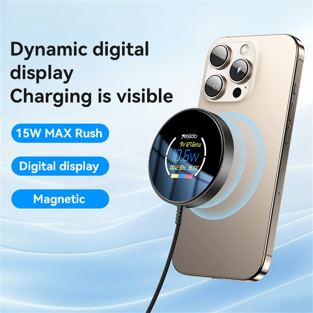 Trådlös nätverksladdare Yesido DS28 Display, 15W, 1.67A, Svart