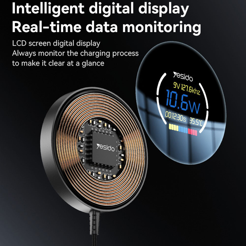 Trådlös nätverksladdare Yesido DS28 Display, 15W, 1.67A, Svart