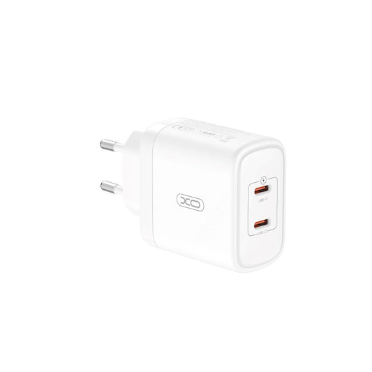 Nätverksladdare XO Design CE08, 50W, 3A, 2 x USB-C, Vit