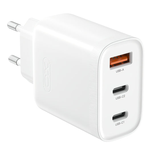 Nätverksladdare XO Design L117, 45W, 3A, 1 x USB-A - 2 x USB-C, vit