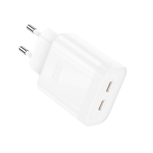 Nätverksladdare XO Design L105, 35W, 3A, 2 x USB-C, Vit
