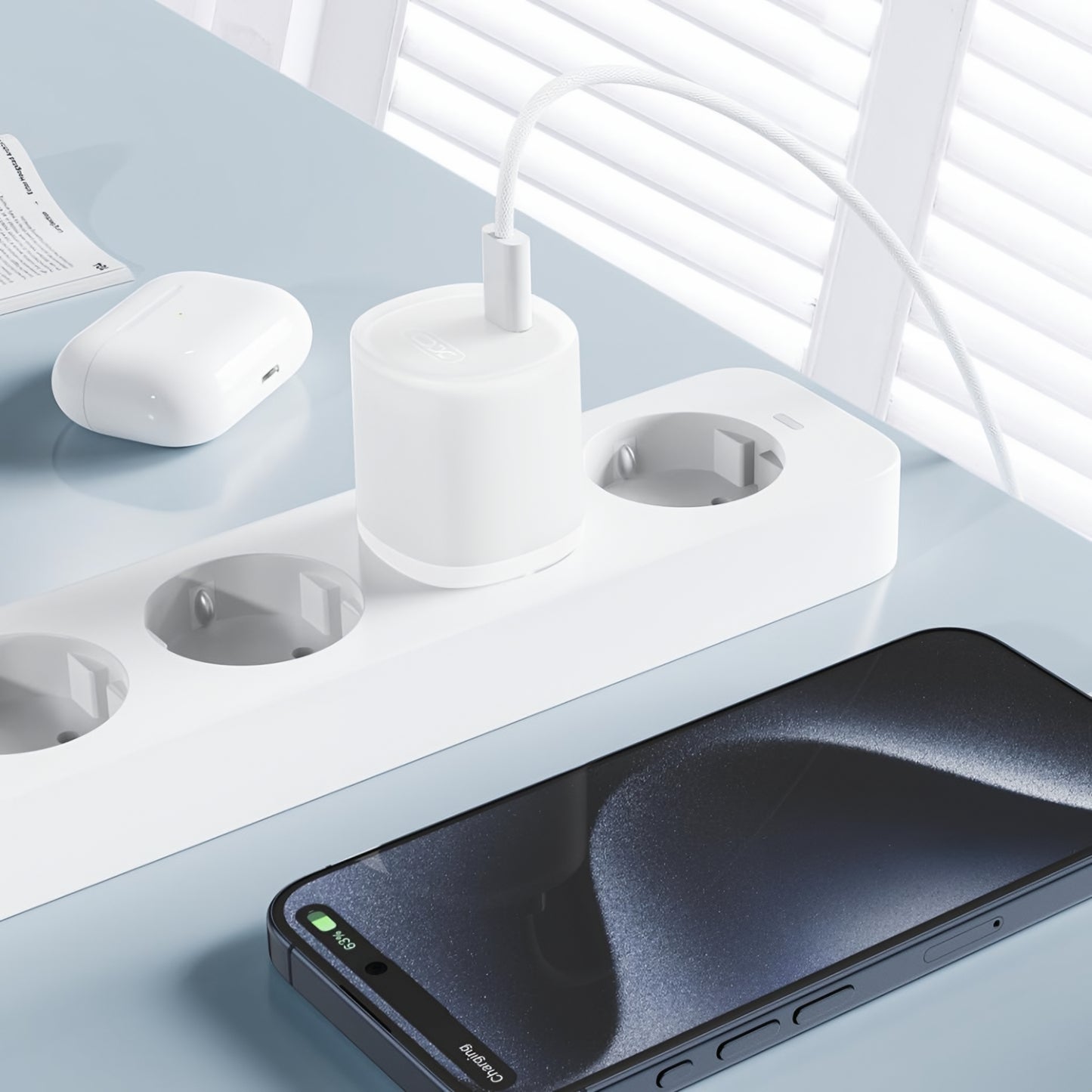 Nätverksladdare XO Design L150, 30W, 3A, 1 x USB-C, Vit