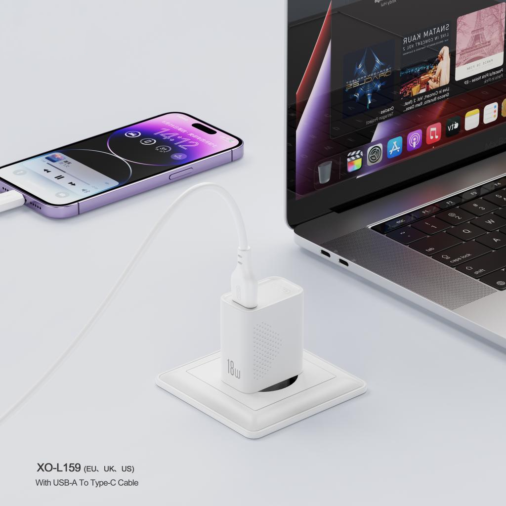 Nätverksladdare XO Design L159, 18W, 3A, 1 x USB-A, Vit