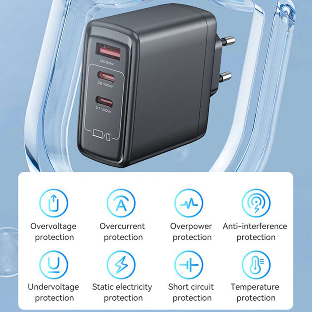 Nätverksladdare Yesido YC142, 100W, 5A, 1 x USB-A - 2 x USB-C, Svart