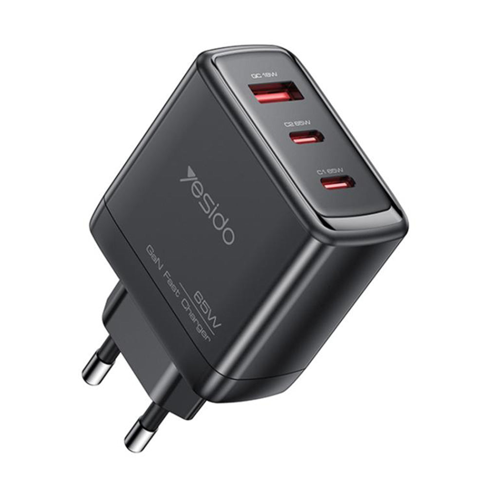 Nätverksladdare Yesido YC144, 65W, 3.25A, 1 x USB-A - 2 x USB-C, Svart