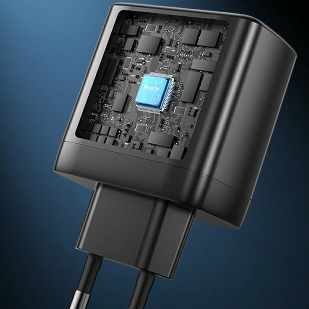 Nätverksladdare Yesido YC144, 65W, 3.25A, 1 x USB-A - 2 x USB-C, Svart