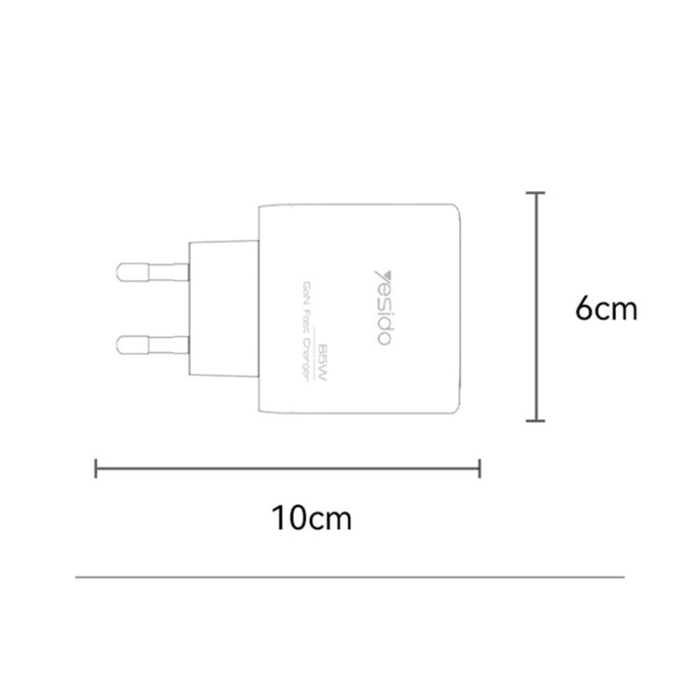 Nätverksladdare Yesido YC144, 65W, 3.25A, 1 x USB-A - 2 x USB-C, Svart