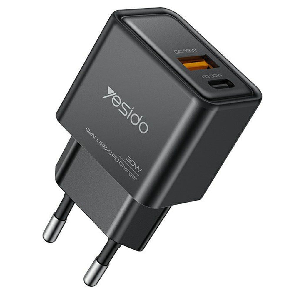Nätverksladdare Yesido YC64, 30W, 3A, 1 x USB-A - 1 x USB-C, Svart