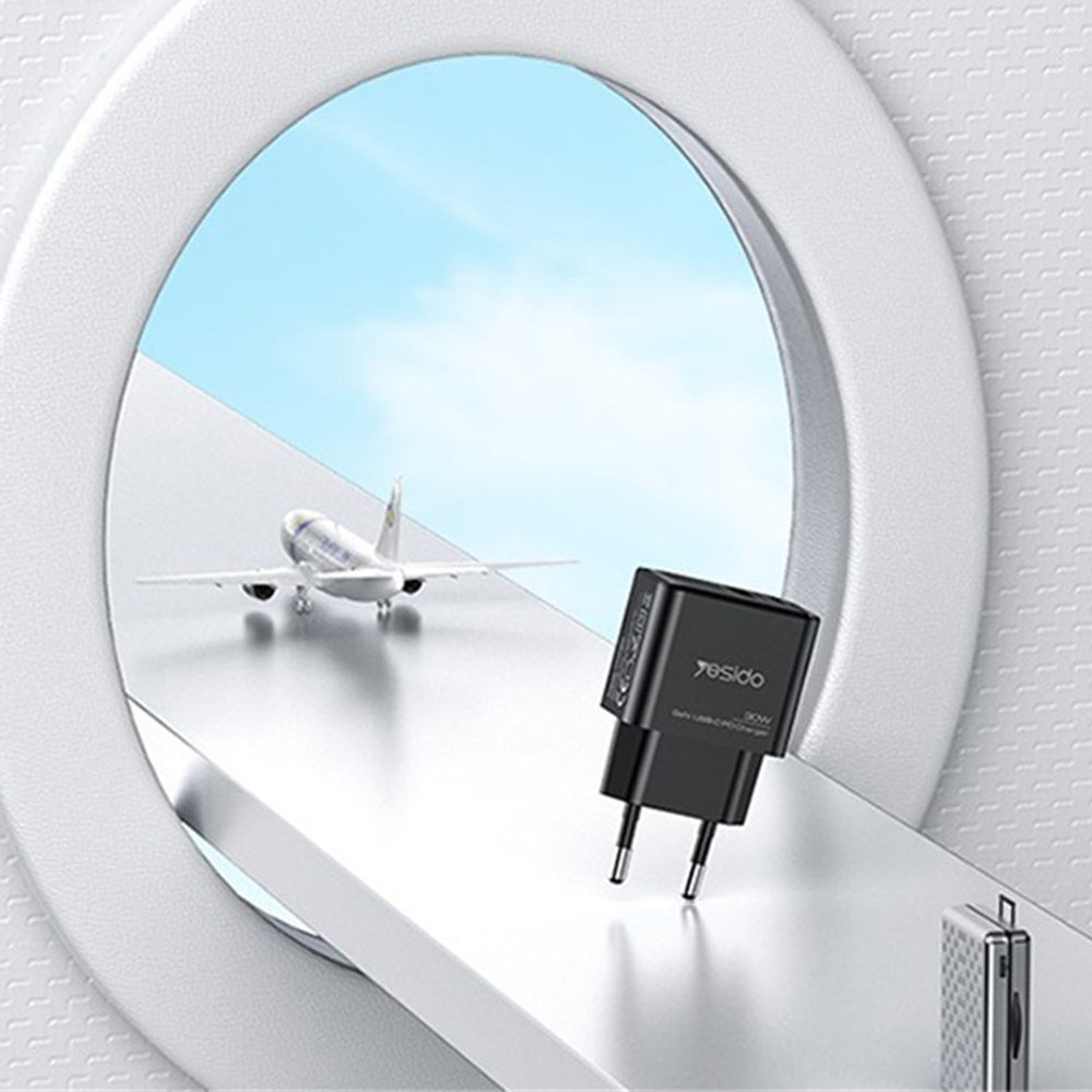 Nätverksladdare Yesido YC64, 30W, 3A, 1 x USB-A - 1 x USB-C, Svart