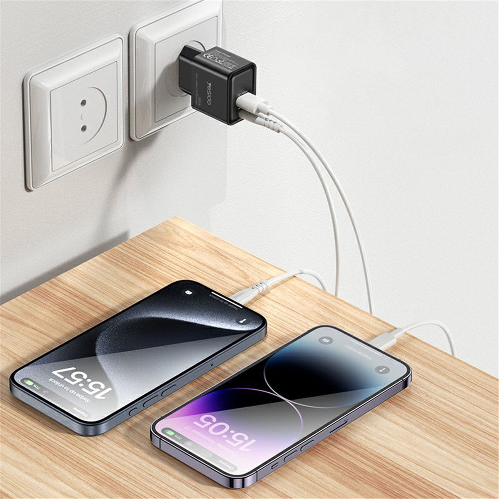 Nätverksladdare Yesido YC64, 30W, 3A, 1 x USB-A - 1 x USB-C, Svart