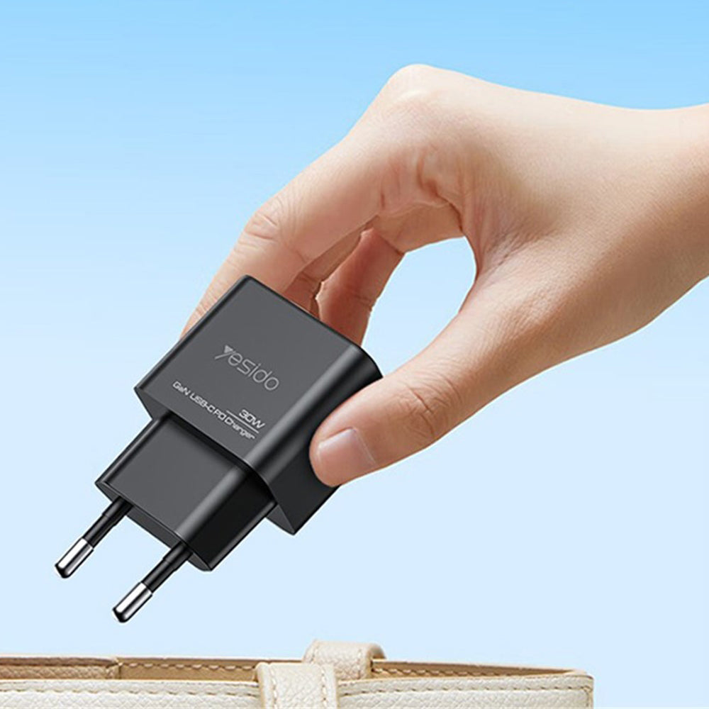 Nätverksladdare Yesido YC64, 30W, 3A, 1 x USB-A - 1 x USB-C, Svart