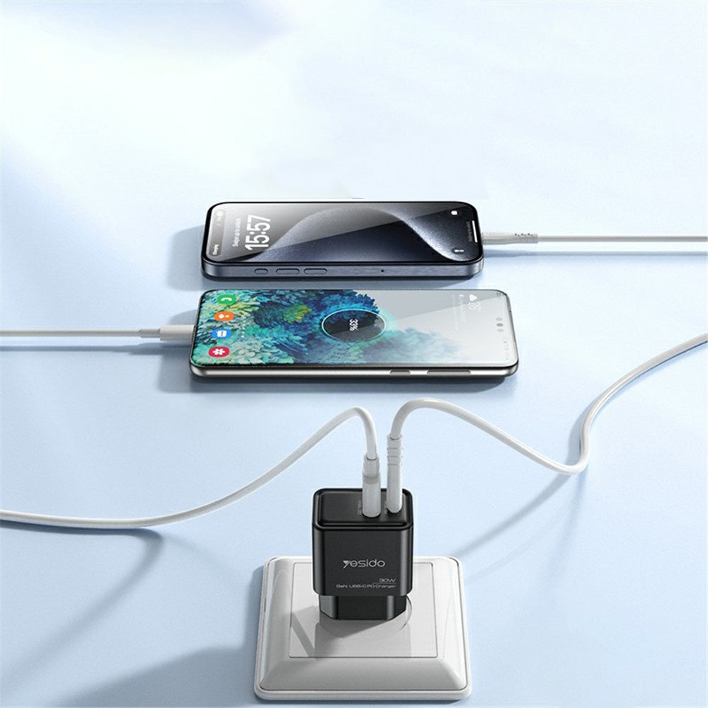 Nätverksladdare Yesido YC64, 30W, 3A, 1 x USB-A - 1 x USB-C, Svart