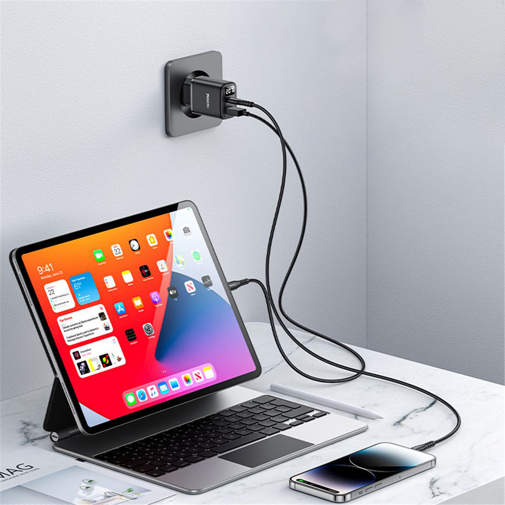 Nätverksladdare Yesido YC68, 20W Display, 3A, 1 x USB-A - 1 x USB-C, Svart