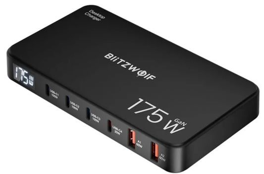 Laddningsstation BlitzWolf BW-S30, 175W, 5A, 2 x USB-A - 4 x USB-C, Svart