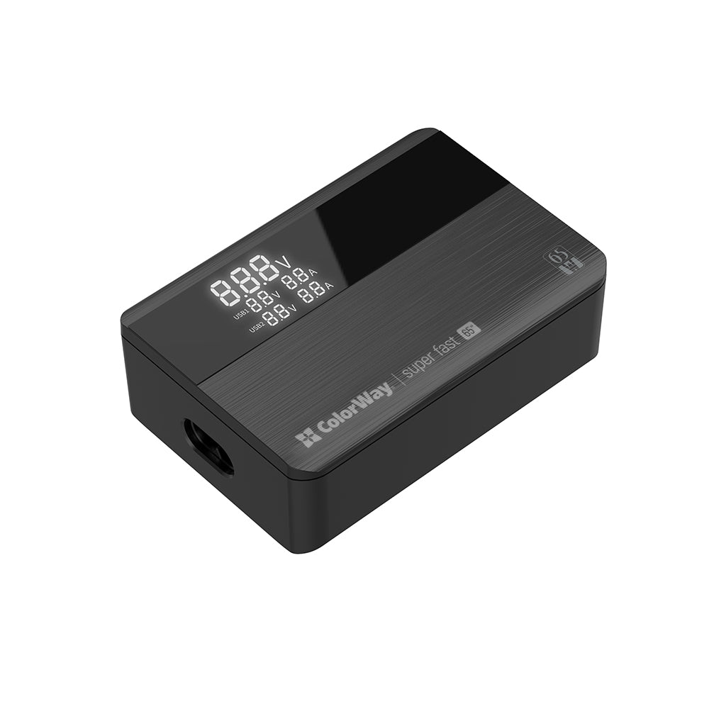 Laddare Station ColorWay Display, 65W, 3.25A, 2 x USB-A - 2 x USB-C, Svart
