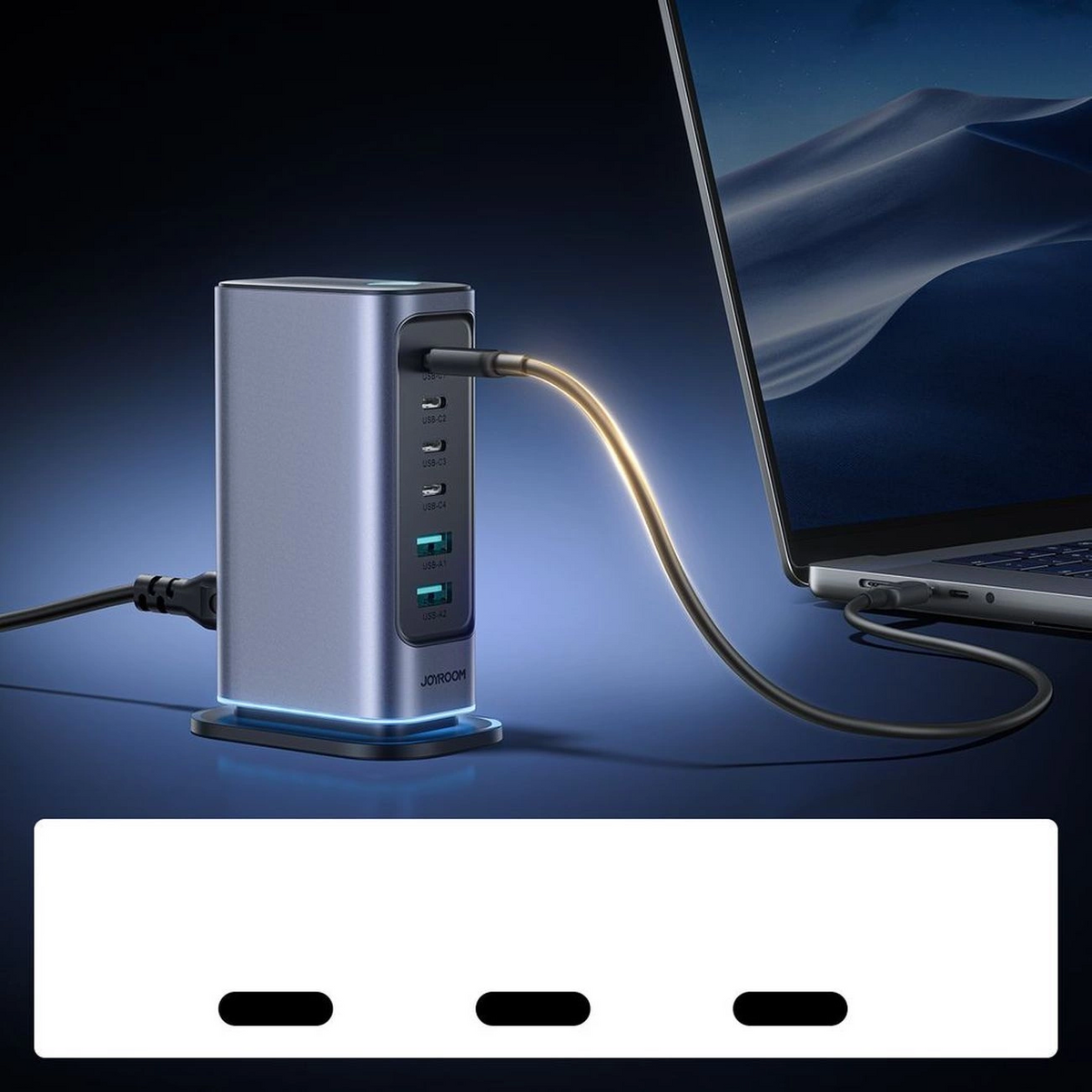 Joyroom JR-TCM02 UK laddstation, 65W, 3,25A, 2 x USB-A - 4 x USB-C, Grå