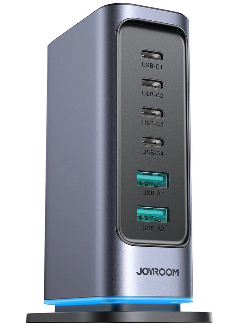 Joyroom JR-TCM02 UK laddstation, 65W, 3,25A, 2 x USB-A - 4 x USB-C, Grå