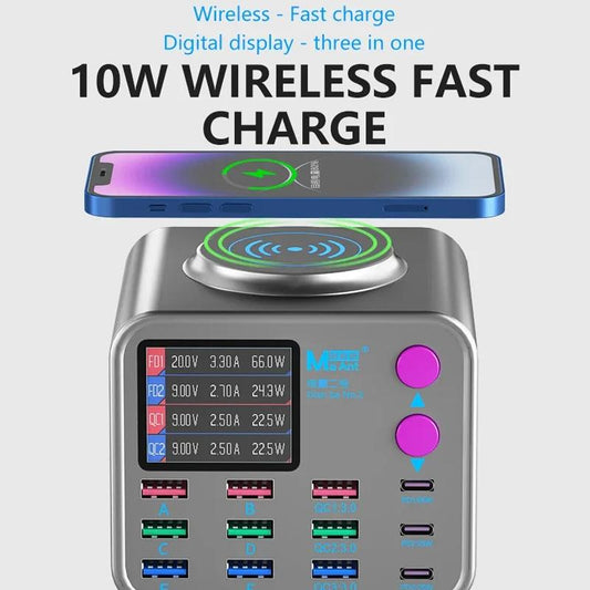 Laddningsstation MaAnt DianBa No.2 QI, 300W, 3A, 3 x USB-C - 9 x USB-A, Grå