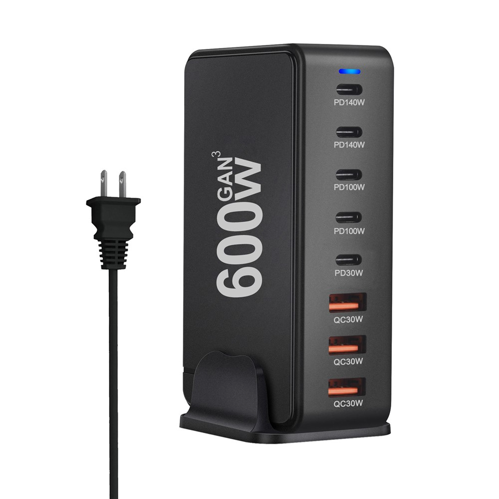 OEM-stationsladdare, 600W, 4 x USB-A - 4 x USB-C, Svart