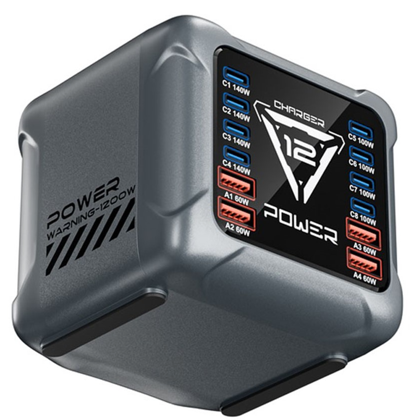 OEM-laddstation BK-127D, 280W, 5A, 4 x USB-A - 8 x USB-C, Grå