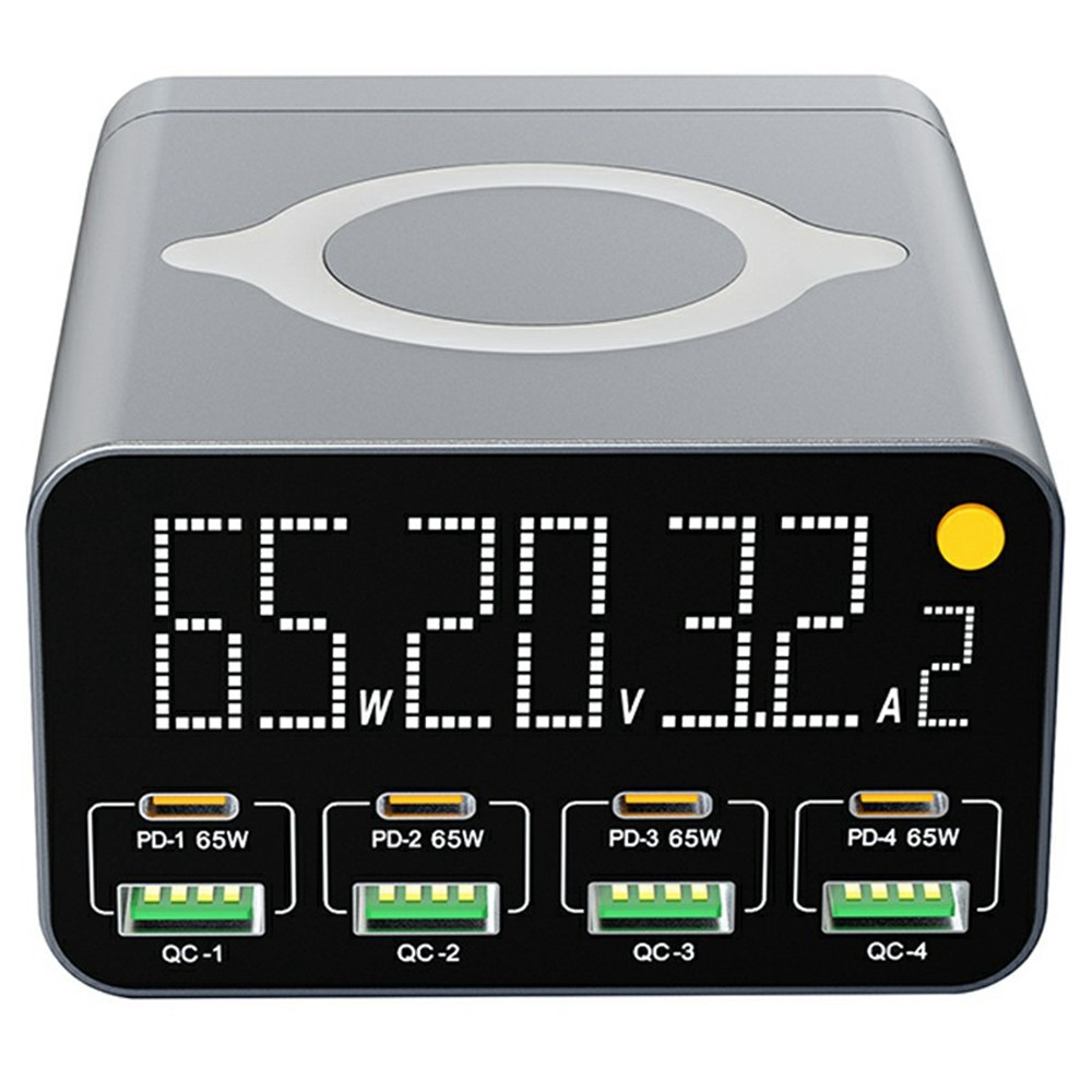 OEM WLX-M3 QI laddstation, 80W, 4 x USB-A - 4 x USB-C, Grå
