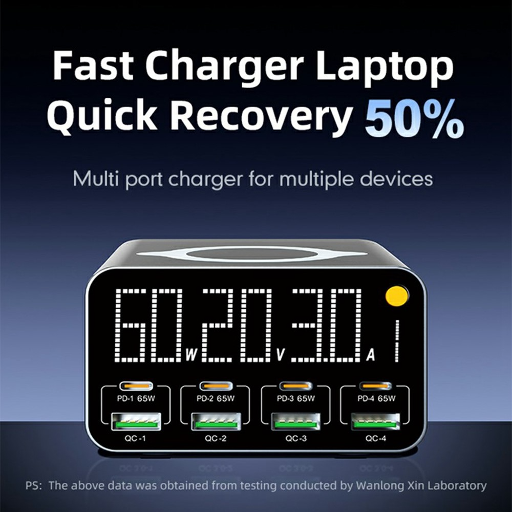 OEM WLX-M3 QI laddstation, 80W, 4 x USB-A - 4 x USB-C, Grå