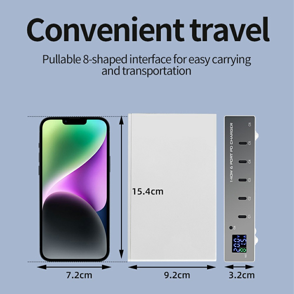 OEM WLX-X6P Station Laddare, 140W, 3A, 6 x USB-C, Silver