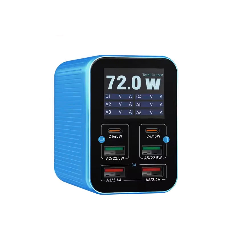Relife Q4 Charging Station, 72W, 5A, 2 x USB-C - 4 x USB-A, Blue