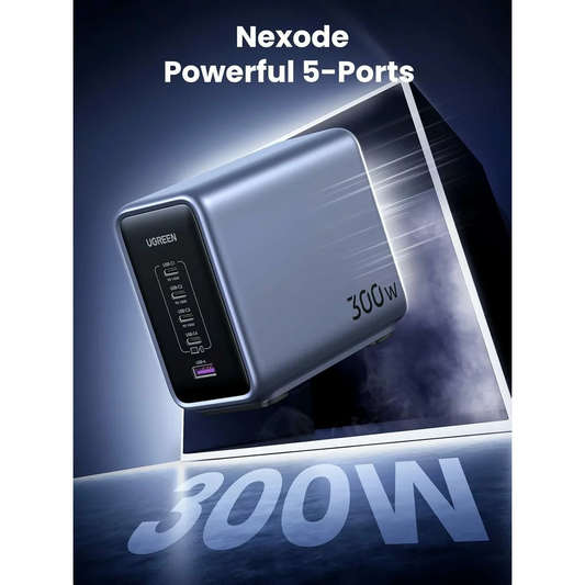 UGREEN CD333 Nexode laddningsstation, 300W, 5A, 1 x USB-A - 4 x USB-C, Grå, Återförslutad