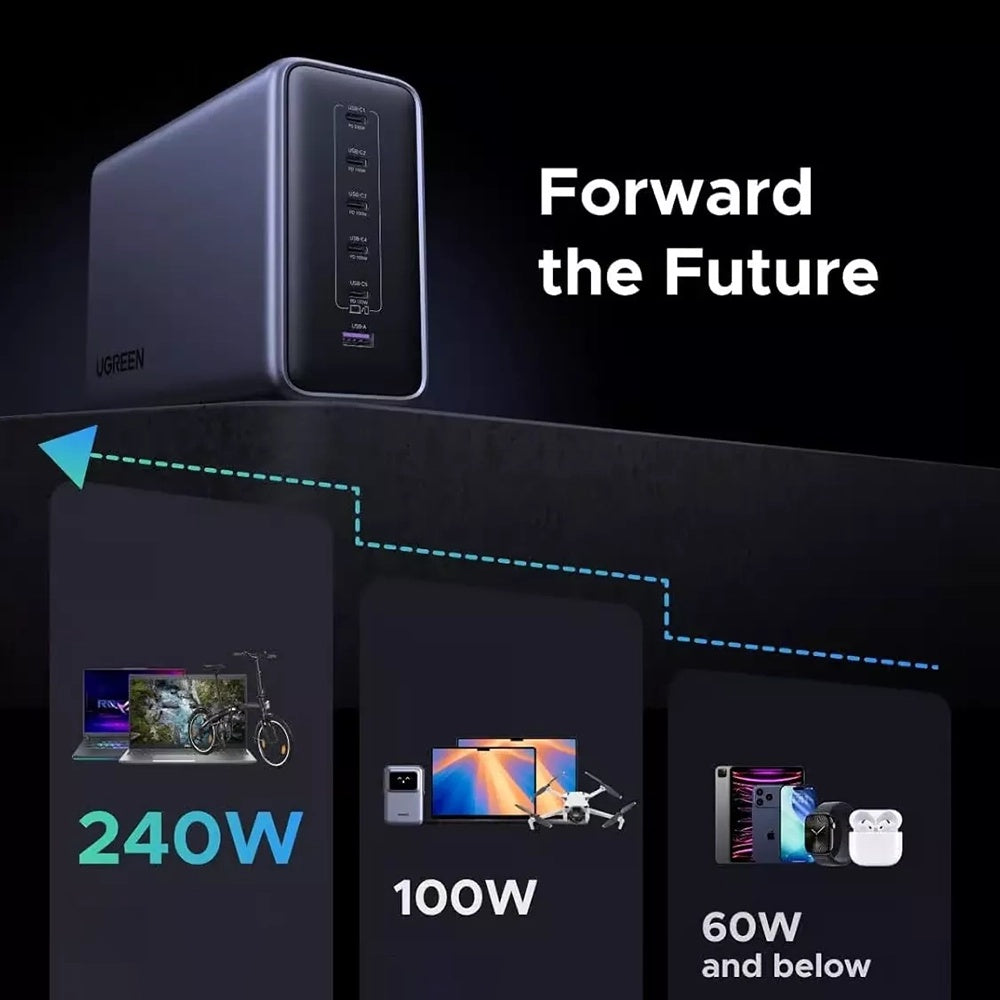 UGREEN Nexode X759 laddningsstation, 500W, 5A, 1 x USB-A - 5 x USB-C, Grå