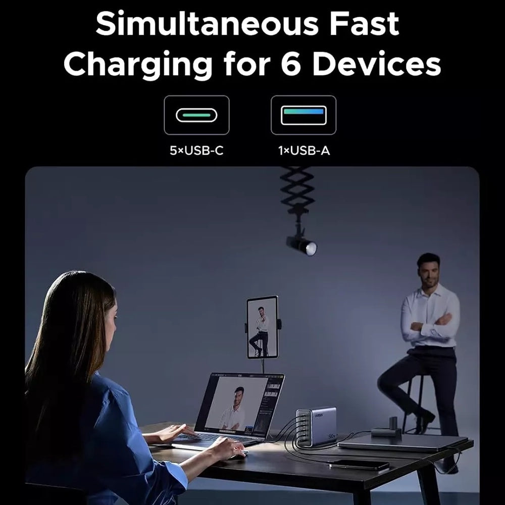 UGREEN Nexode X759 laddningsstation, 500W, 5A, 1 x USB-A - 5 x USB-C, Grå