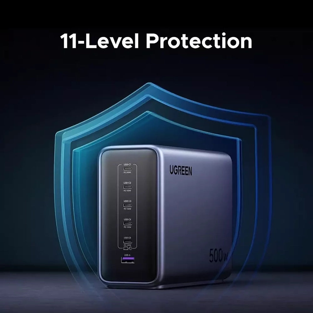 UGREEN Nexode X759 laddningsstation, 500W, 5A, 1 x USB-A - 5 x USB-C, Grå