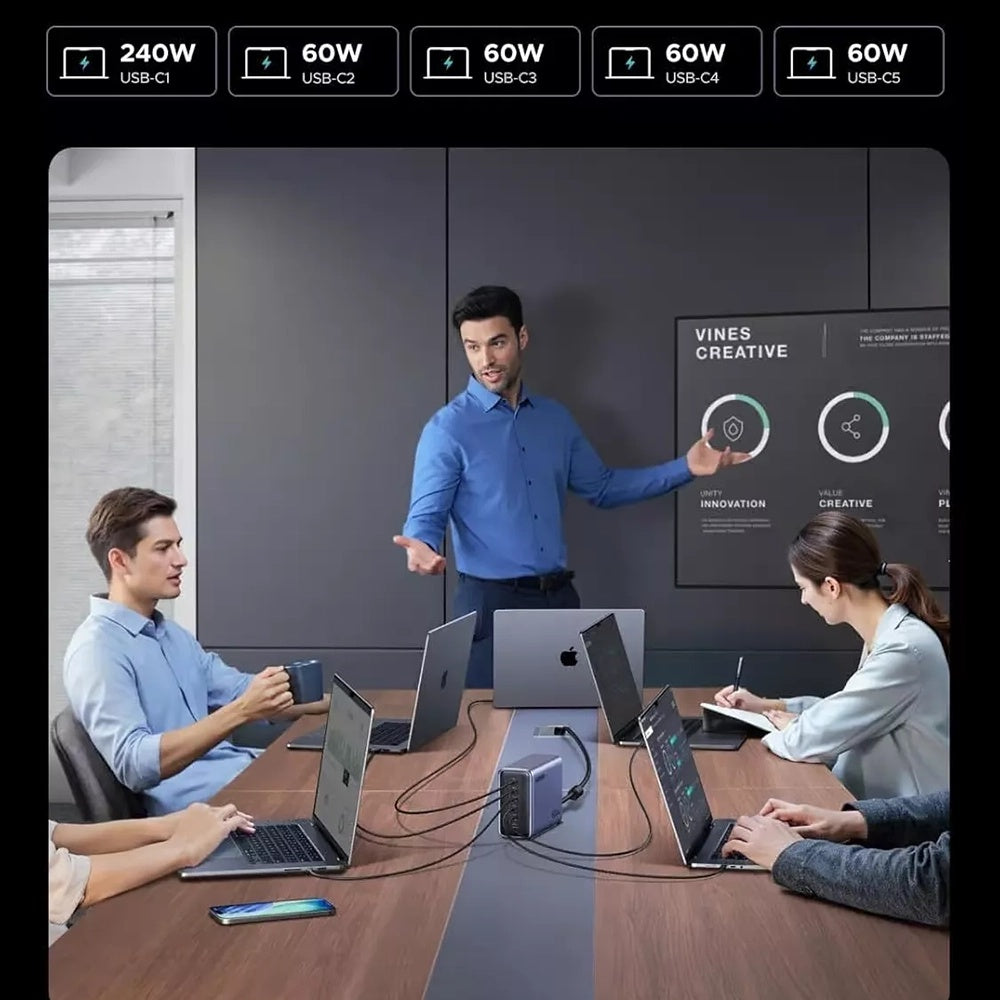 UGREEN Nexode X759 laddningsstation, 500W, 5A, 1 x USB-A - 5 x USB-C, Grå