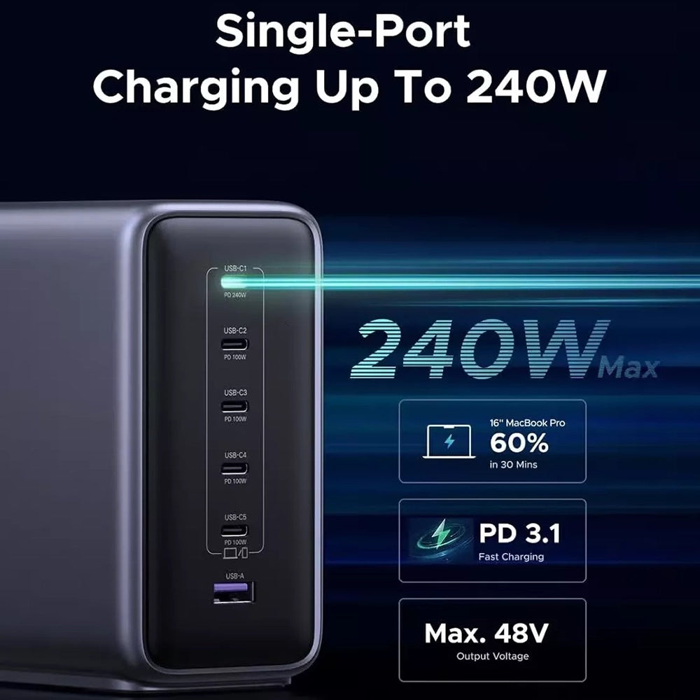 UGREEN Nexode X759 laddningsstation (55550B), 500W, 5A, 1 x USB-A - 5 x USB-C, Grå